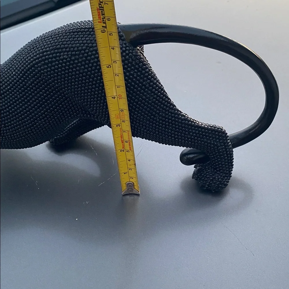 Stretching Panther Black Resin Sculpture With Bead Texture 15